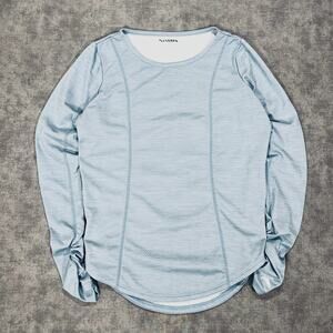 Simms SolarFlex Long Sleeve Sun Shirt Blue UPF Fishing Performance Top wms S